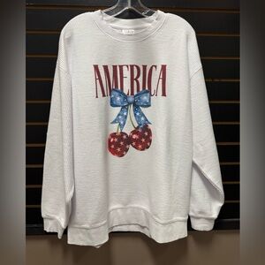 Ivy + Cloth America Graphic Waffle Knit Sweatshirt L Patriotic USA